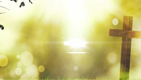 Animation-Eines-Christlichen-Kreuzes-Mit-Mehreren-Leuchtenden-Punkten-Auf-Grünem-Hintergrund