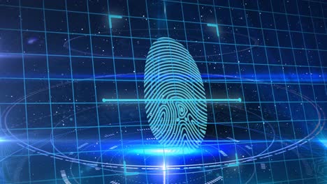 Animation-of-biometric-fingerprint-and-online-security-padlocks-on-blue-background