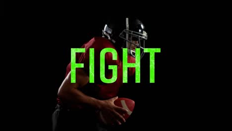 Animation-of-fight-text-in-green-letters-over-man-playing-american-football