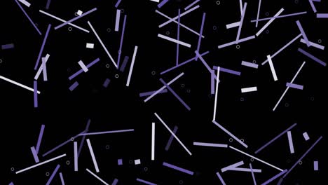 Animation-Von-Violetten-Und-Weißen-Linien-Und-Kreisen,-Die-Auf-Schwarzem-Hintergrund-Fliegen