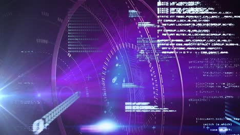 Animation-of-scope-scanning-and-data-processing-over-purple-background