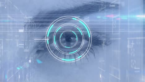 Glowing-neon-round-scanner-scanning-over-close-up-of-female-eye