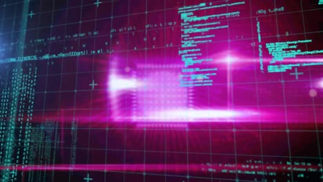 Animation-of-data-processing-over-glowing-pink-background