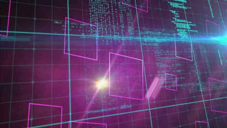Digitale-Animation-Eines-Leuchtenden-Tunnels-Vor-Der-Datenverarbeitung-Auf-Violettem-Hintergrund