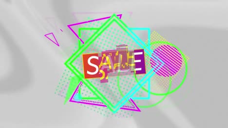 Digital-animation-of-sale-and-neon-abstract-shapes-against-liquid-texture-effect-on-white-background
