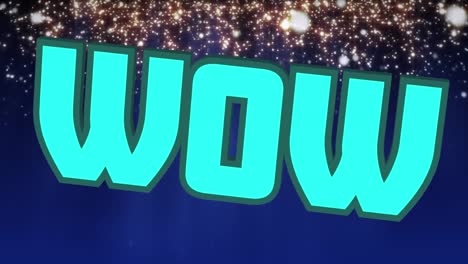Digital-animation-of-neon-wow-text-floating-against-glowing-spots-of-light-on-blue-background
