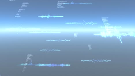 Animation-of-data-processing-and-particles-recording-on-glowing-blue-background