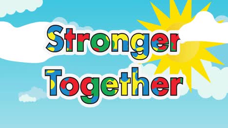 Animation-of-stronger-together-in-autism-awareness-puzzles-over-sun-on-blue-sky