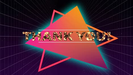 Digital-animation-of-thank-you-over-triangle-shapes-against-grid-network-on-black-background