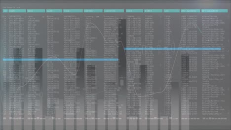 Animation-of-data-processing-on-screen-with-statistics-recording-on-grey-background