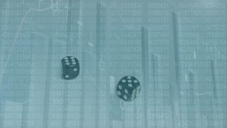 Animation-of-financial-data-processing-over-playing-dice-falling