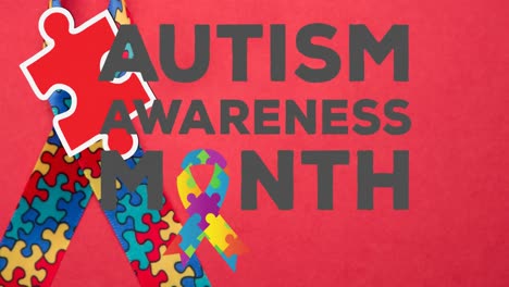 Animation-of-puzzles-falling-over-autism-awareness-month-text-and-ribbon-formed-with-puzzles