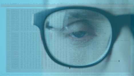 Animation-of-blinking-eye-of-man-in-glasses-with-interface-and-fast-scrolling-digital-information