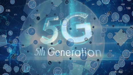 Animation-Von-5G-Text-Der-5.-Generation-über-Digitalen-Symbolen-Und-Einem-Globus-Im-Hintergrund
