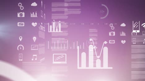 Animation-of-digital-icons-and-data-processing-on-purple-background