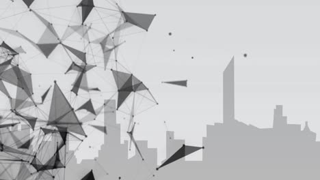 Animation-Eines-Netzwerks-Von-Verbindungen-über-Grauem-Stadtbild-Auf-Weißem-Hintergrund