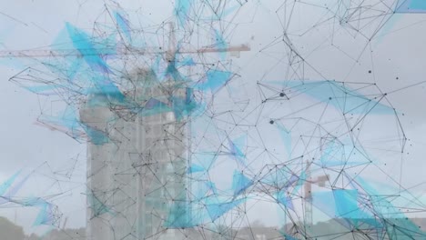 Animation-of-network-of-connections-over-construction-site-in-background