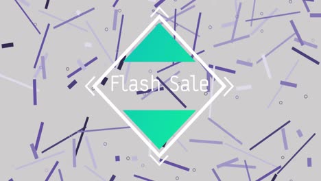 Animation-Von-Flash-Sale-Text-In-Weißem-Rahmen,-Violette-Linien-Auf-Grauem-Hintergrund