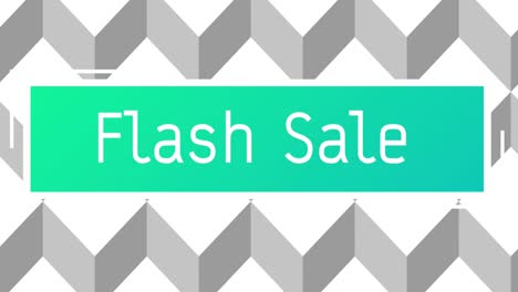 Animation-of-flash-sale-text-on-green-banner-and-3d-grey-and-white-retro-pattern