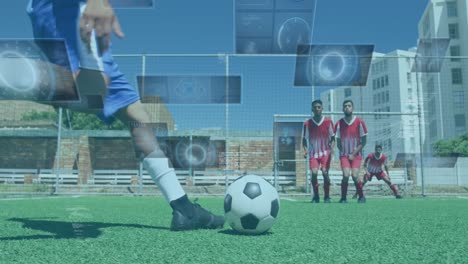 Animation-of-scopes-and-data-processing-on-screens-over-male-football-players-during-match