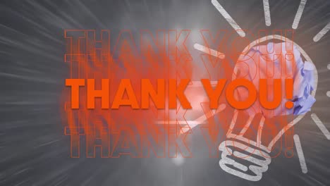 Animation-of-thank-you-text-in-red-over-light-bulb-and-scrunched-up-paper-on-black-background