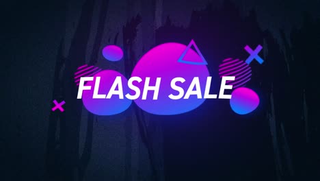 Animation-of-flash-sale-text-in-white-over-pink-to-purple-shapes-on-grey-flickering-background