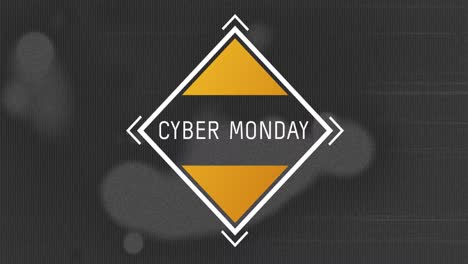 Animation-of-cyber-monday-text-in-white-frame-over-flickering-spots-on-distressed-background