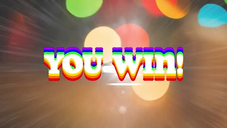 Animation-Von-„Sie-Gewinnen“-Text-In-Regenbogenfarben-über-Bunten-Flecken-Auf-Leuchtendem-Hintergrund