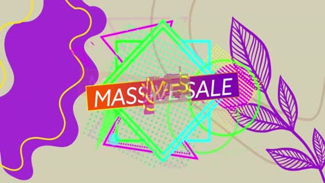 Animation-of-retro-massive-sale-text-on-gradient-red-to-purple-banner-and-abstract-shapes