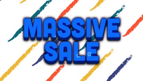 Animation-of-massive-sale-text-vibrant-letters-over-multi-coloured-lines-on-white
