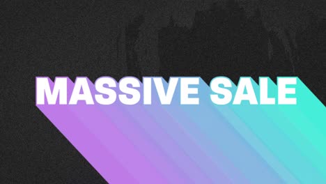 Animation-of-retro-massive-sale-white-text-with-rainbow-shadow-over-grey-flickering-background
