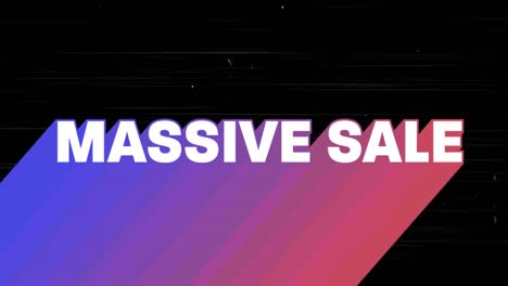 Animation-of-retro-massive-sale-text-with-rainbow-coloured-shadow-on-black-flickering-background