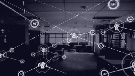 Digitales-Zusammengesetztes-Video-Eines-Netzwerks-Von-Verbindungen-Vor-Einem-Leeren-Büro-Im-Hintergrund