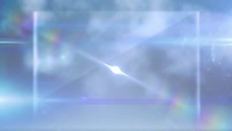 Animation-of-glowing-spot-with-lens-flare-over-screen-on-blue-clouds-in-background