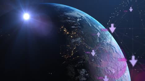 Animation-Des-Globus-Des-Netzwerks-Von-Verbindungen-über-Der-Erde-Im-Universum-Auf-Blauem-Hintergrund