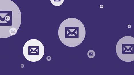 Animation-of-envelope-icons-flying-up-on-purple-background