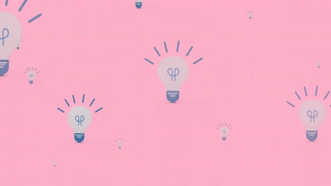 Animation-of-light-bulbs-flying-up-on-pink-background