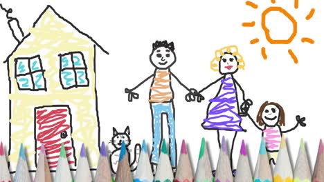 Animation-of-hand-drawn-family-on-white-background