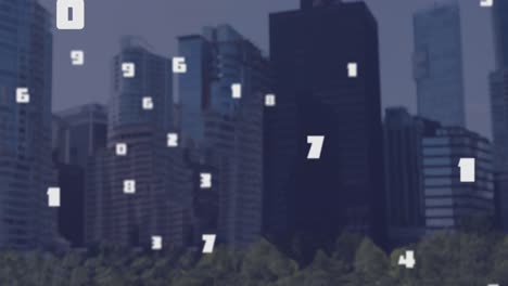 Animation-of-floating-numbers-over-cityscape