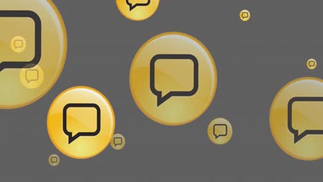Animation-of-yellow-digital-message-icons-flying-up-over-grey-background