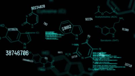 Animation-of-numbers-and-chemical-icons-on-black-background