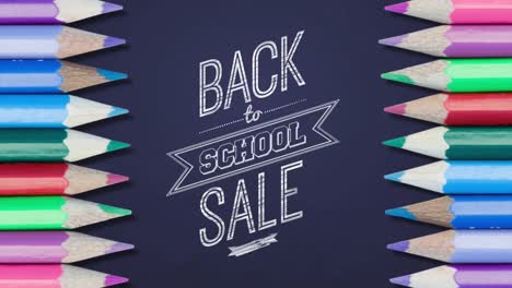 Animation-of-back-to-school-sale-text-with-colour-pencils-on-purple-background