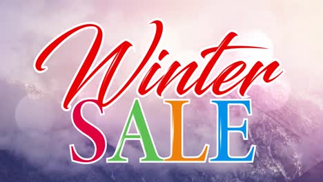 Animation-of-winter-sale-text-in-multi-coloured-letters-over-winter-landscape-background
