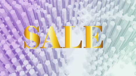 Animation-of-sale-text-in-yellow-letters-over-3d-moving-blocks