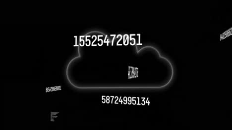 Animation-Von-Wolkensymbol-Und-Zahlen-Auf-Schwarzem-Hintergrund