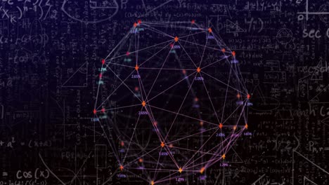 Animation-of-mathematical-equations-and-web-of-connections-on-black-background