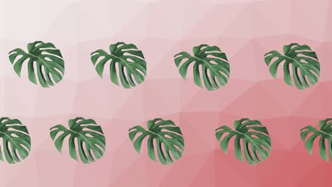 Composition-of-rows-of-green-plant-leaves-moving-on-pink-background