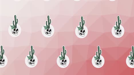 Composición-De-Filas-De-Cactus-Con-Calaveras-Moviéndose-Sobre-Fondo-Rosa