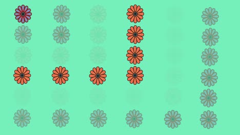 Animation-of-orange-flowers-on-green-background