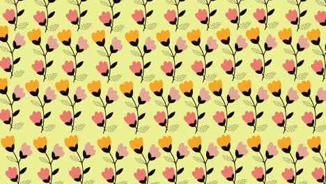Animation-of-multi-coloured-flowers-on-yellow-background